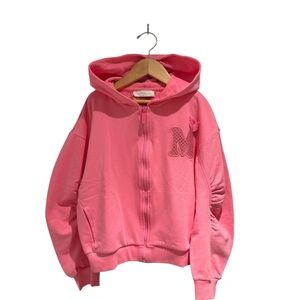 MONNALISA Pink Hoodie with M Patch & Crochet Details - size 9